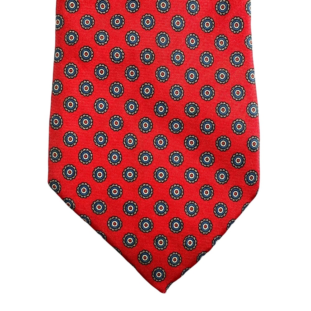 Christian Dior Mens Red Silk Medallion Geometric Necktie USA Made Italy Fabric